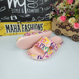 Pink Printed Slides - Maha fashions -  Women Footwear