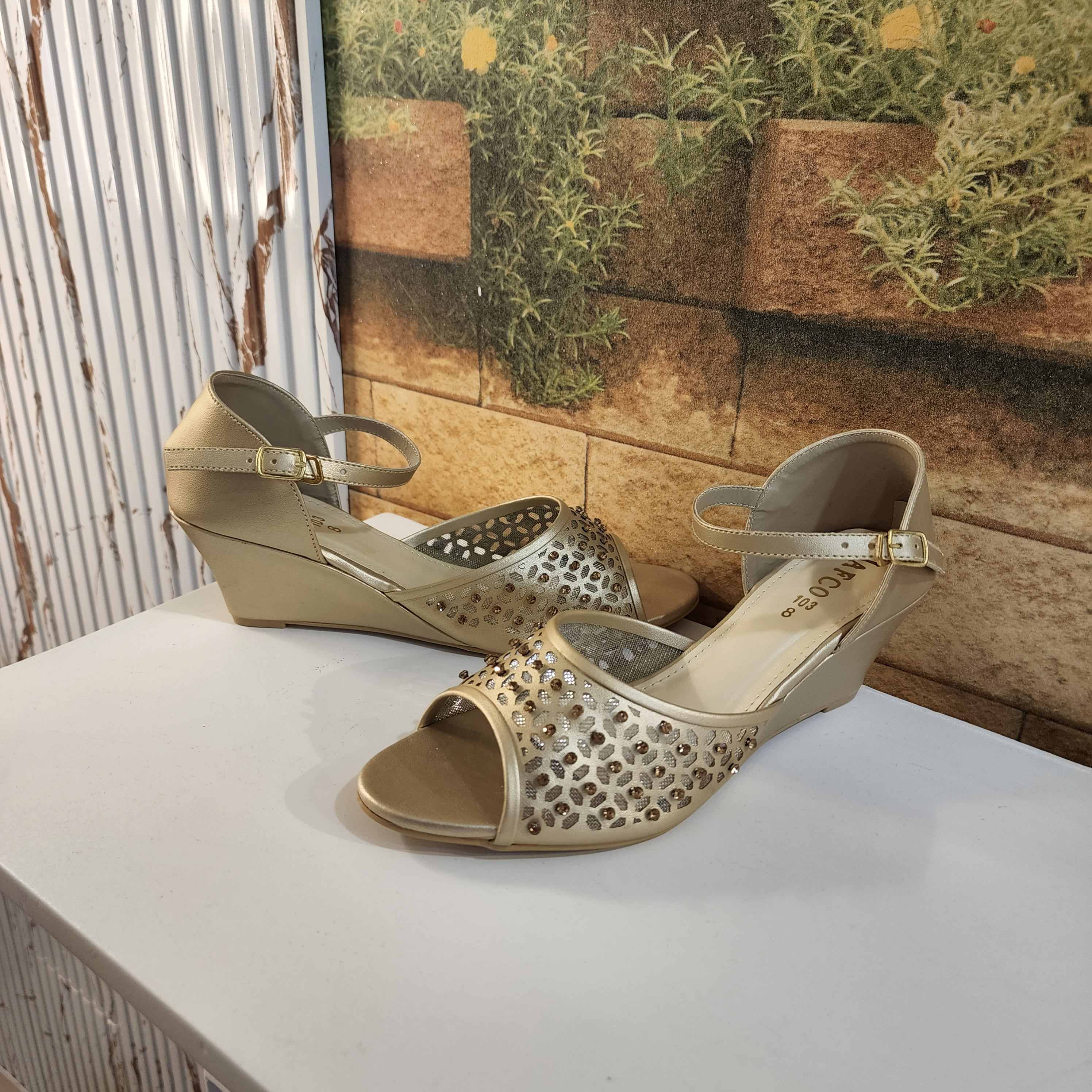 Golden Casual Sandals in Wedge - Maha fashions -  Women Footwear