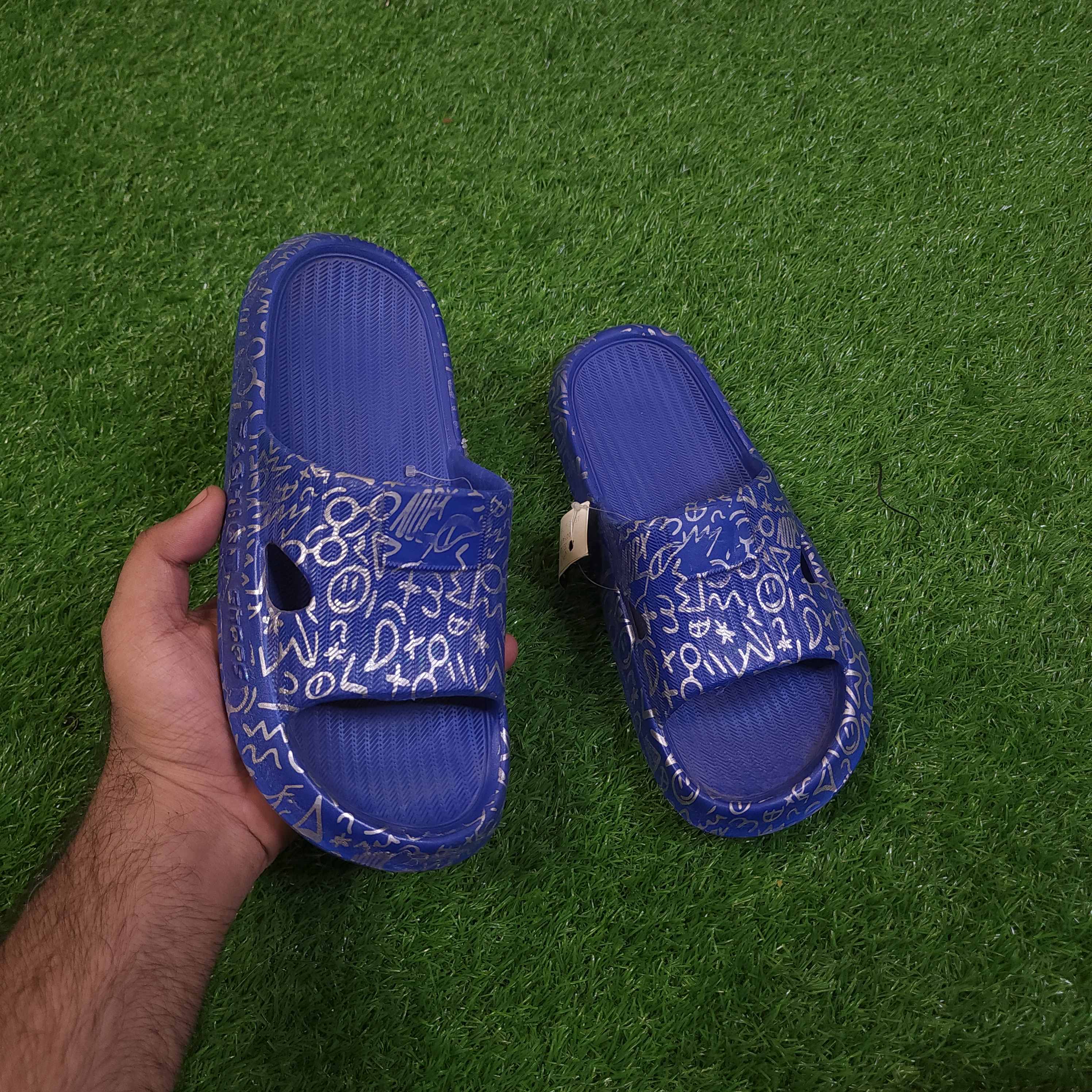 Blue Printed Slippers in Comfy Sole - Maha fashions -  Women Footwear