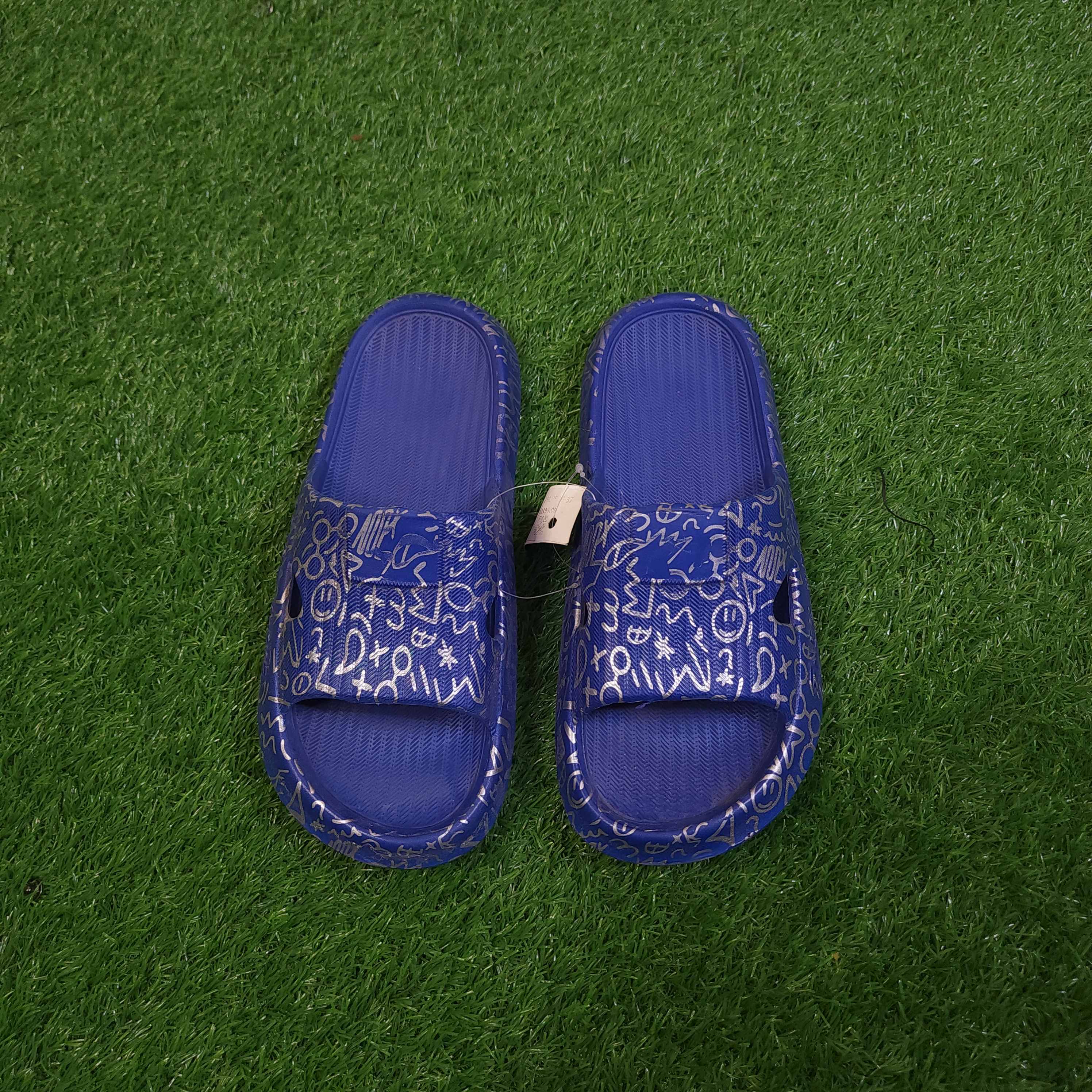 Blue Printed Slippers in Comfy Sole - Maha fashions -  Women Footwear