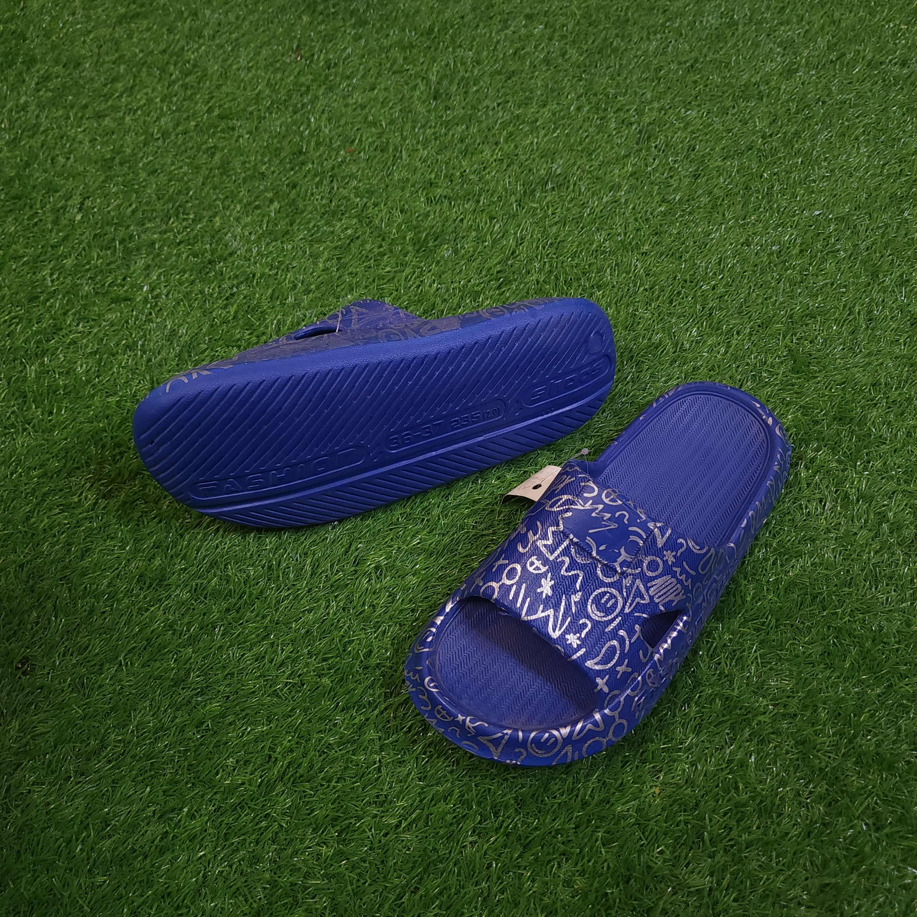 Blue Printed Slippers in Comfy Sole - Maha fashions -  Women Footwear