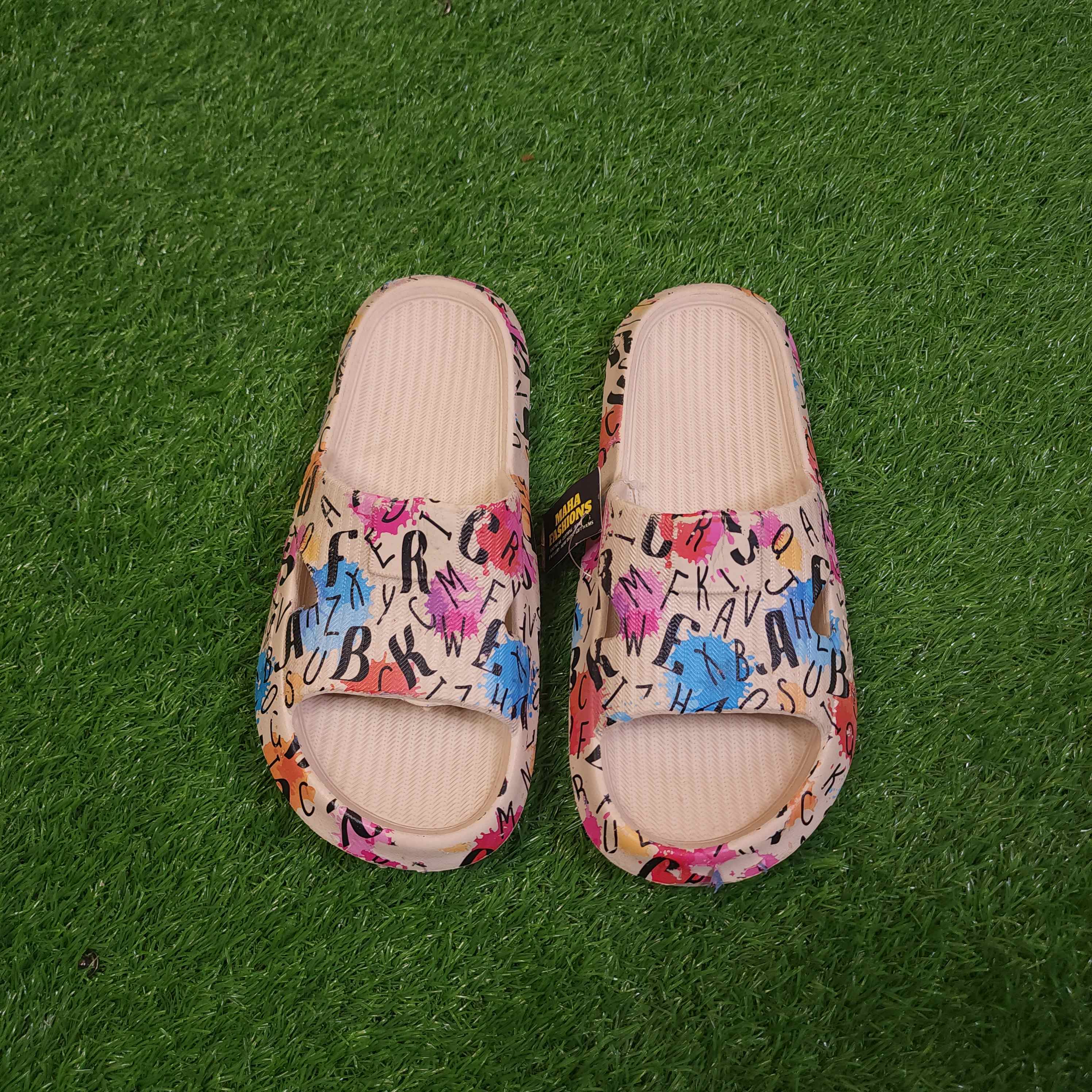 Beige Multi Printed Slipper - Maha fashions -  Women Footwear