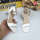 White Sandals in Heels With Buckle - Maha fashions -  