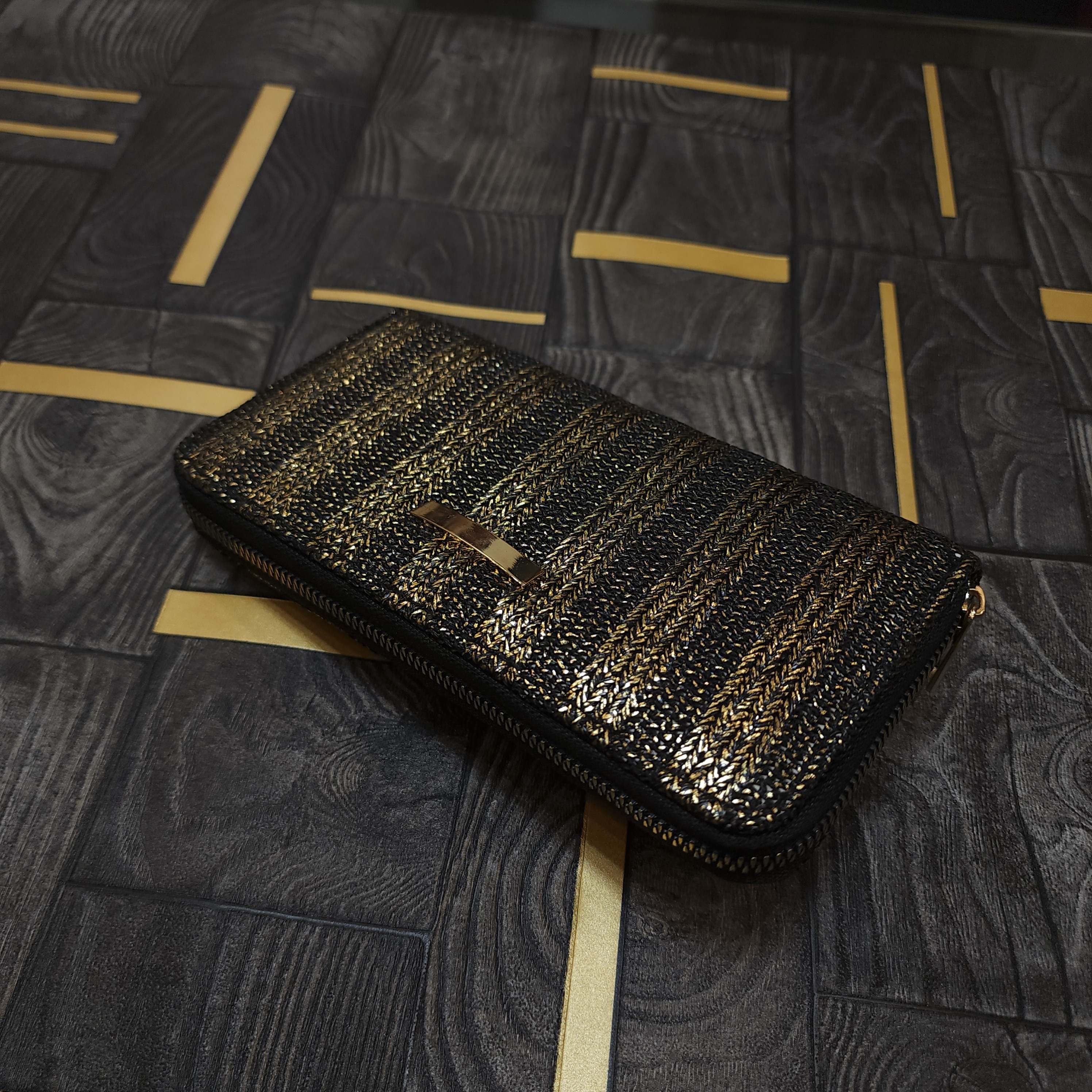 Black Gold Stripe Wallet - Maha fashions -  Handbags & Wallets