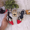Red Golden Closetoe Sandals - Maha fashions -  Women Footwear