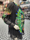 Vibrant Floral Print Chiffon Tunic - Black with Colorful Blooms - Maha fashions -  women clothing