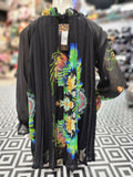 Vibrant Floral Print Chiffon Tunic - Black with Colorful Blooms - Maha fashions -  women clothing