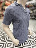 Blue Textured Diamond Pattern Polo Shirt - Maha fashions -  Men Clothing