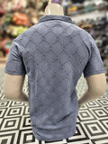 Blue Textured Diamond Pattern Polo Shirt - Maha fashions -  Men Clothing