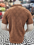 Brown Textured Diamond Pattern Polo Shirt - Maha fashions -  Men Clothing