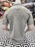 Green Textured Diamond Pattern Polo Shirt - Maha fashions -  Men Clothing