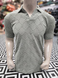 Green Textured Diamond Pattern Polo Shirt