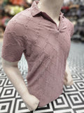 Pink Textured Diamond Pattern Polo Shirt - Maha fashions -  Men Clothing
