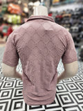 Pink Textured Diamond Pattern Polo Shirt - Maha fashions -  Men Clothing
