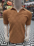 Camel Textured Diamond Pattern Polo Shirt - Maha fashions -  Men Clothing