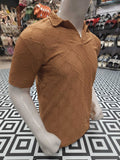 Camel Textured Diamond Pattern Polo Shirt - Maha fashions -  Men Clothing