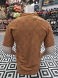 Camel Textured Diamond Pattern Polo Shirt - Maha fashions -  Men Clothing