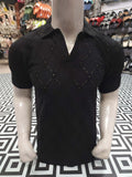 Black Textured Diamond Pattern Polo Shirt - Maha fashions -  Men Clothing