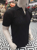 Black Textured Diamond Pattern Polo Shirt - Maha fashions -  Men Clothing
