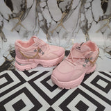 Pink Chunky Sneakers with Gold Star Chain Details - Maha fashions -  Women Footwear