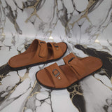 Premium Mustard Leather Double Strap Slippers - Maha fashions -  Men Footwear