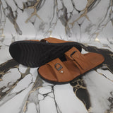 Premium Mustard Leather Double Strap Slippers - Maha fashions -  Men Footwear
