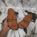 Premium Mustard Leather Double Strap Slippers - Maha fashions -  Men Footwear