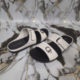 Premium White Leather Double Strap Slippers - Maha fashions -  Men Footwear