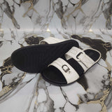 Premium White Leather Double Strap Slippers - Maha fashions -  Men Footwear