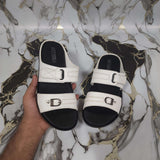 Premium White Leather Double Strap Slippers - Maha fashions -  Men Footwear