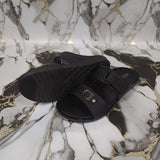 Premium Black Leather Double Strap Slippers - Maha fashions -  Men Footwear