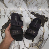 Premium Black Leather Double Strap Slippers - Maha fashions -  Men Footwear