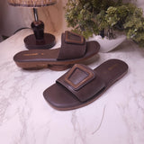 Brown Buckle Slides - Maha fashions -  Women Footwear