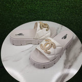 Beige Buckle Slides - Maha fashions -  Women Footwear