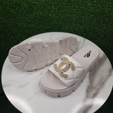 Beige Buckle Slides - Maha fashions -  Women Footwear