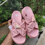 Pink Cross Pattern Slides - Maha fashions -  woman footwear