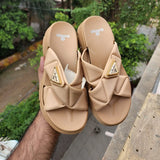 Beige Cross Pattern Slides - Maha fashions -  woman footwear