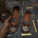 Maroon Embriodery Khussa - Maha fashions -  Women Footwear