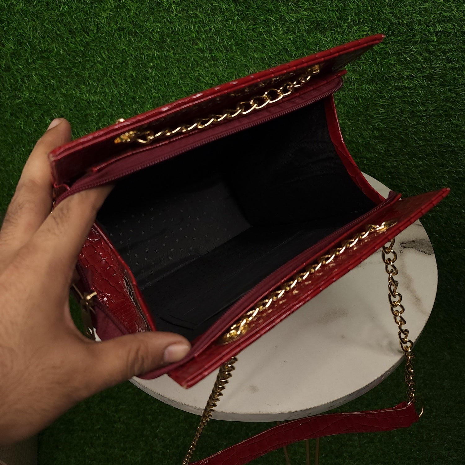 Red Handbag with belt chain - Maha fashions -  Handbags & Wallets