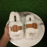 White Brown Fur Slippers - Maha fashions -  Women Footwear