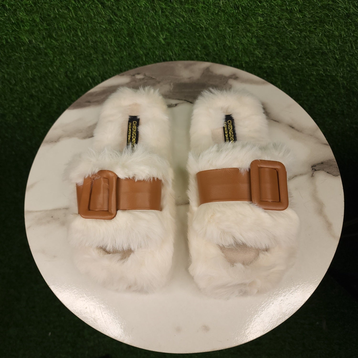 White Brown Fur Slippers - Maha fashions -  Women Footwear