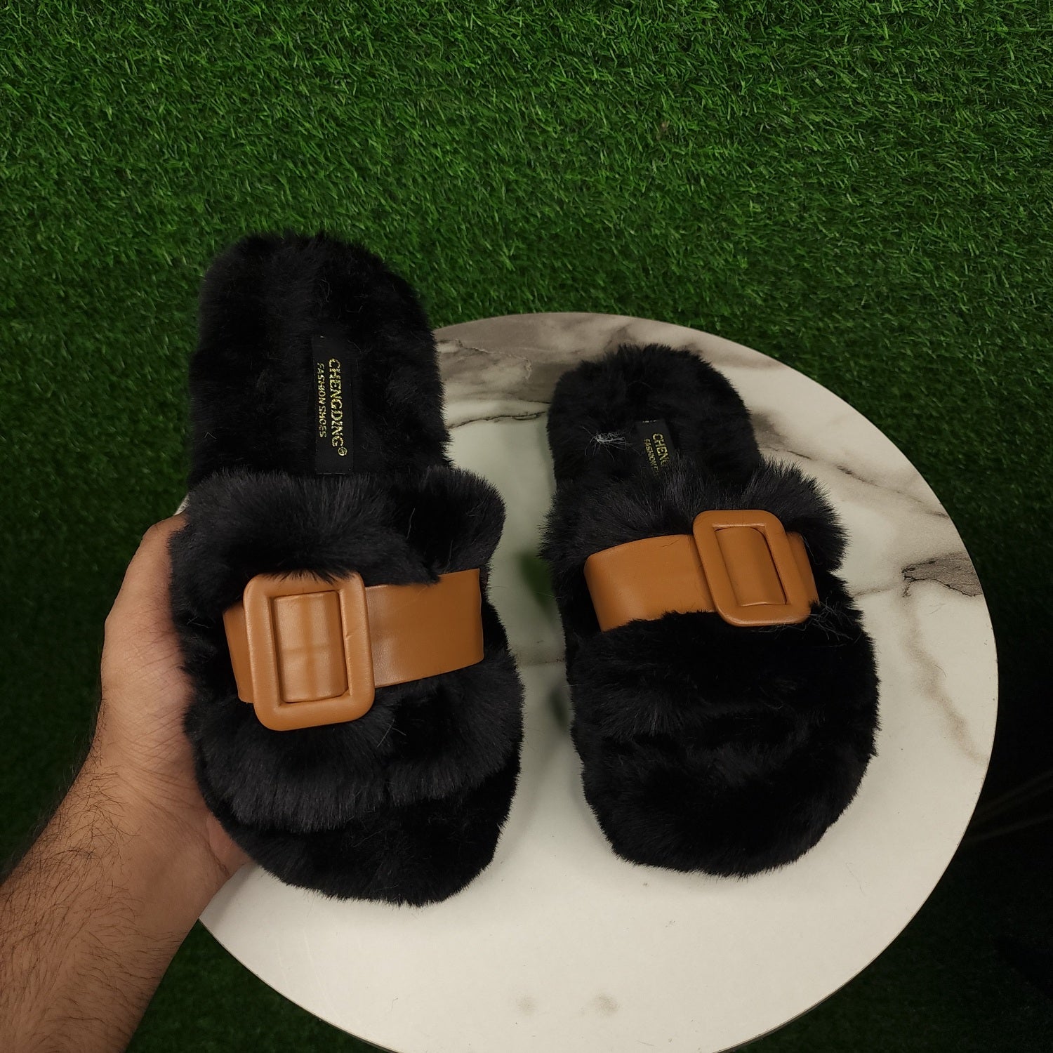 Black Brown Fur Slippers - Maha fashions -  Women Footwear