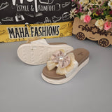 Beige Floral Slides - Maha fashions -  Women Footwear
