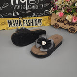 Black Floral Slides - Maha fashions -  Women Footwear