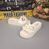 Cream Single Bow Slides - Maha fashions -  Women Footwear