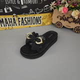 Black Single Bow Slides - Maha fashions -  Women Footwear