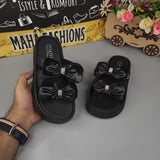 Black Double Bow Slides - Maha fashions -  Women Footwear