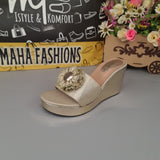 Golden Wedge Slippers - Maha fashions -  Women Footwear