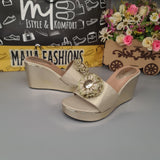 Golden Wedge Slippers - Maha fashions -  Women Footwear