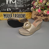 Golden Wedge Slippers - Maha fashions -  Women Footwear